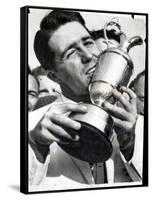 Golfer Gary Player Celebrates Winning the Open Golf Championship by Kissing Trophy-null-Framed Stretched Canvas