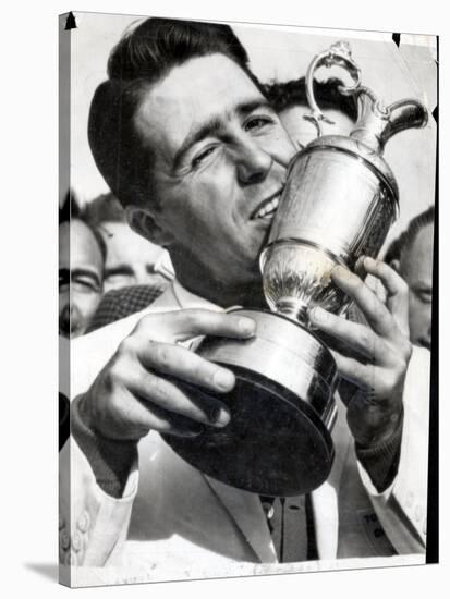 Golfer Gary Player Celebrates Winning the Open Golf Championship by Kissing Trophy-null-Stretched Canvas