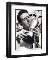 Golfer Gary Player Celebrates Winning the Open Golf Championship by Kissing Trophy-null-Framed Premium Photographic Print