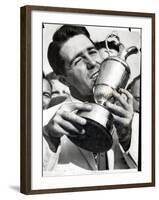 Golfer Gary Player Celebrates Winning the Open Golf Championship by Kissing Trophy-null-Framed Photographic Print