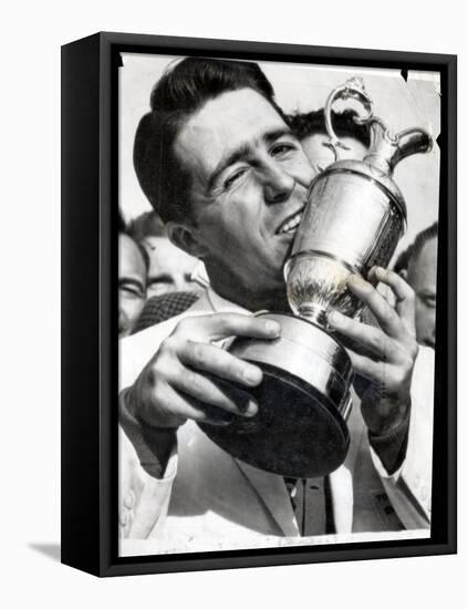 Golfer Gary Player Celebrates Winning the Open Golf Championship by Kissing Trophy-null-Framed Stretched Canvas