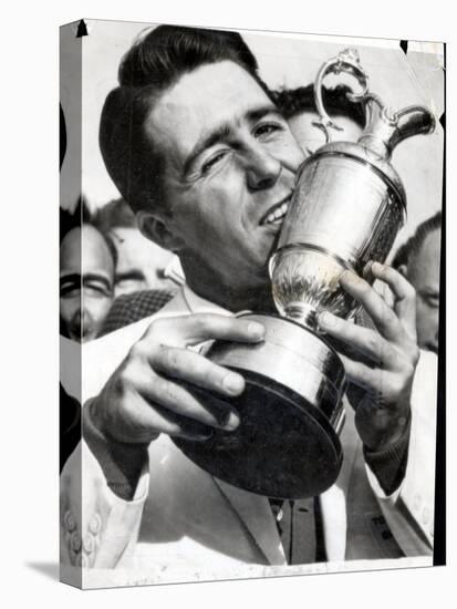 Golfer Gary Player Celebrates Winning the Open Golf Championship by Kissing Trophy-null-Stretched Canvas