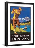 Golfer in Mountains, Whitefish, Montana-null-Framed Art Print