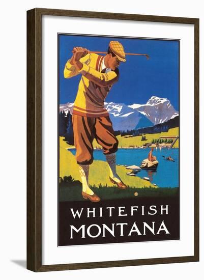 Golfer in Mountains, Whitefish, Montana-null-Framed Art Print
