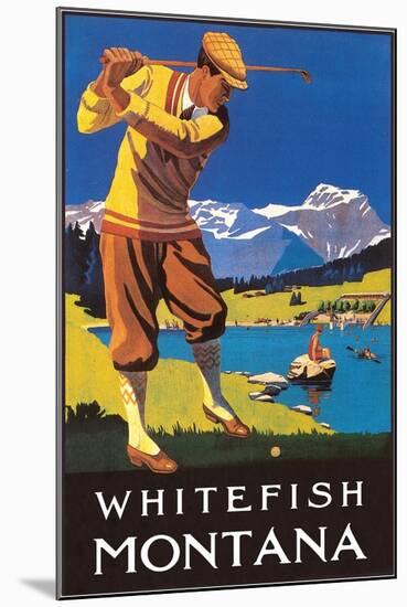 Golfer in Mountains, Whitefish, Montana-null-Mounted Art Print