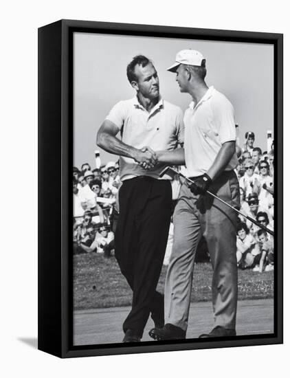 Golfer Jack Nicklaus and Arnold Palmer During National Open Tournament-John Dominis-Framed Stretched Canvas