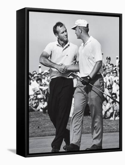 Golfer Jack Nicklaus and Arnold Palmer During National Open Tournament-John Dominis-Framed Stretched Canvas