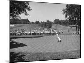 Golfer Lining Up His Putt-null-Mounted Photographic Print