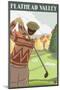 Golfer Scene, Flathead lake, Montana-Lantern Press-Mounted Art Print