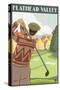 Golfer Scene, Flathead lake, Montana-Lantern Press-Stretched Canvas