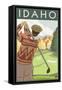 Golfer Scene - Idaho-Lantern Press-Framed Stretched Canvas