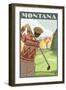 Golfer Scene, Montana-Lantern Press-Framed Art Print