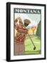 Golfer Scene, Montana-Lantern Press-Framed Art Print