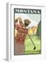 Golfer Scene, Montana-Lantern Press-Framed Art Print