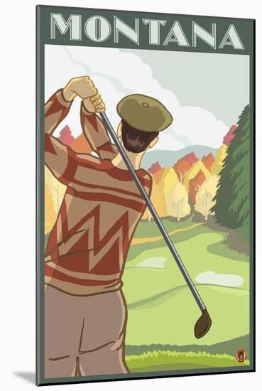 Golfer Scene, Montana-Lantern Press-Mounted Art Print