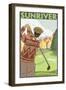 Golfer Scene, Sun River, Oregon-Lantern Press-Framed Art Print