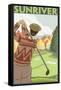 Golfer Scene, Sun River, Oregon-Lantern Press-Framed Stretched Canvas