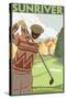 Golfer Scene, Sun River, Oregon-Lantern Press-Stretched Canvas