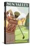 Golfer Scene, Sun Valley, Idaho-Lantern Press-Stretched Canvas