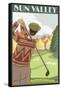 Golfer Scene, Sun Valley, Idaho-Lantern Press-Framed Stretched Canvas