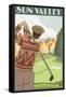 Golfer Scene, Sun Valley, Idaho-Lantern Press-Framed Stretched Canvas