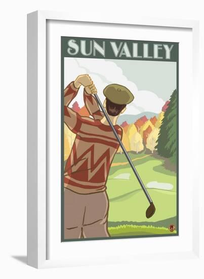 Golfer Scene, Sun Valley, Idaho-Lantern Press-Framed Art Print