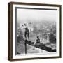 Golfer Teeing off on Girder High above City-null-Framed Premium Photographic Print