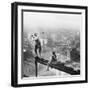 Golfer Teeing off on Girder High above City-null-Framed Premium Photographic Print