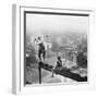 Golfer Teeing off on Girder High above City-null-Framed Premium Photographic Print