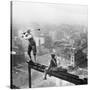 Golfer Teeing off on Girder High above City-null-Stretched Canvas