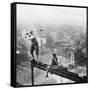 Golfer Teeing off on Girder High above City-null-Framed Stretched Canvas