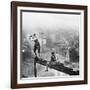 Golfer Teeing off on Girder High above City-null-Framed Photographic Print