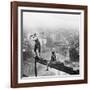 Golfer Teeing off on Girder High above City-null-Framed Photographic Print