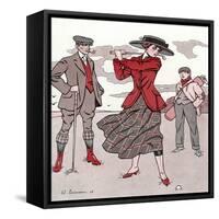 Golfer Watches Grimly as His Female Partner Plays a Winning Stroke-Touraine-Framed Stretched Canvas