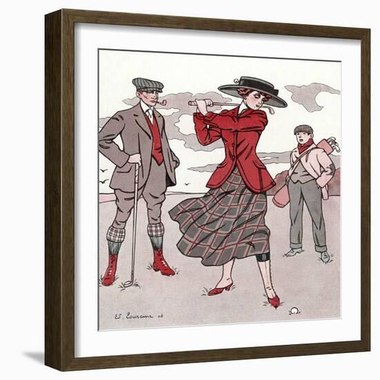 Golfer Watches Grimly as His Female Partner Plays a Winning Stroke-Touraine-Framed Photographic Print