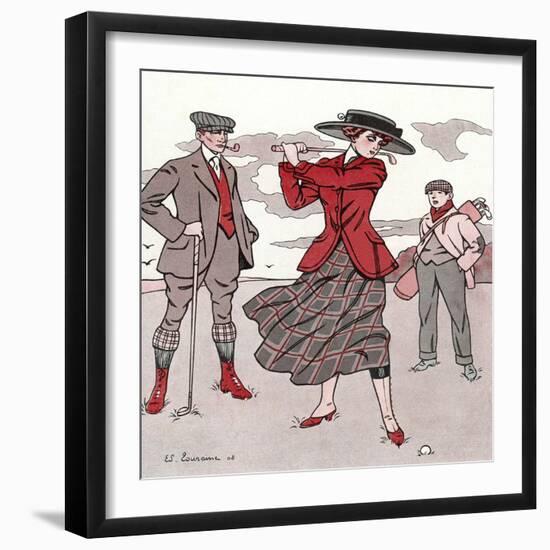 Golfer Watches Grimly as His Female Partner Plays a Winning Stroke-Touraine-Framed Photographic Print