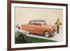 Golfer with Fifties Car-null-Framed Premium Giclee Print