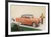 Golfer with Fifties Car-null-Framed Premium Giclee Print