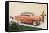 Golfer with Fifties Car-null-Framed Stretched Canvas
