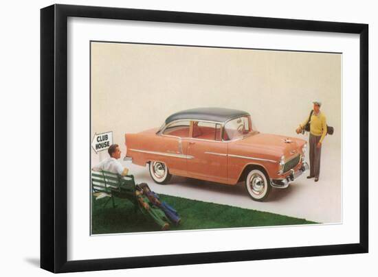 Golfer with Fifties Car-null-Framed Art Print