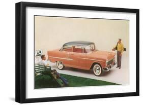 Golfer with Fifties Car-null-Framed Art Print