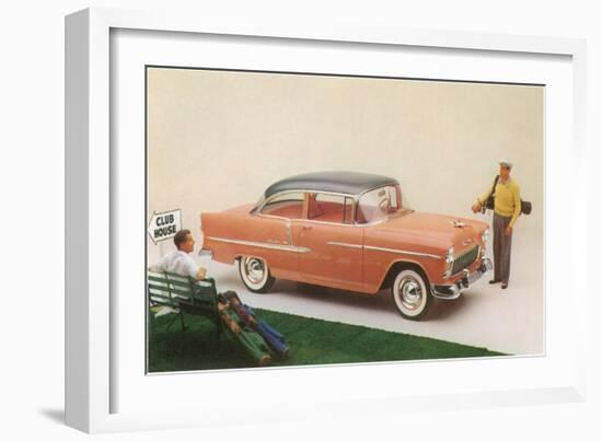 Golfer with Fifties Car-null-Framed Art Print