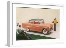 Golfer with Fifties Car-null-Framed Art Print