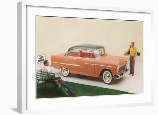 Golfer with Fifties Car-null-Framed Art Print