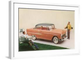 Golfer with Fifties Car-null-Framed Art Print