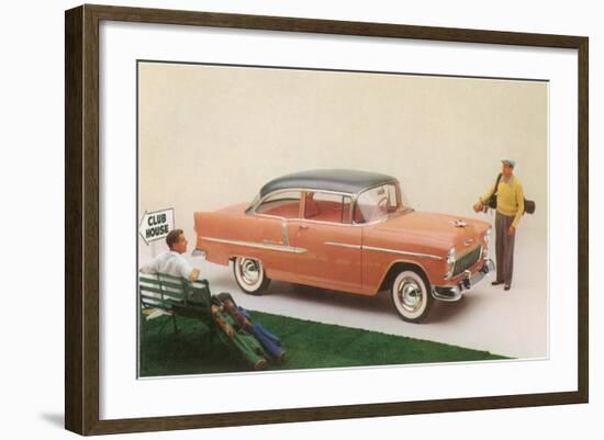 Golfer with Fifties Car-null-Framed Art Print