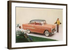 Golfer with Fifties Car-null-Framed Art Print