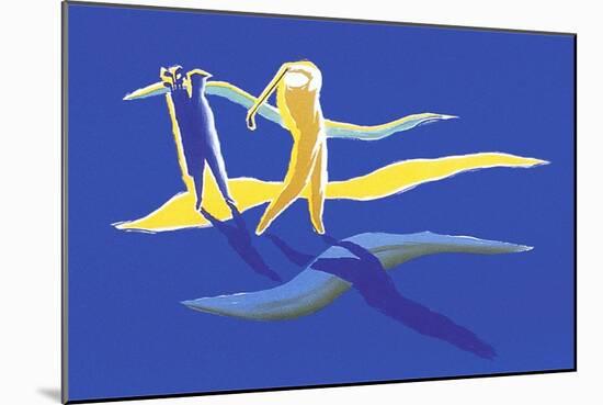 Golfers in Yellow and Blue-null-Mounted Art Print