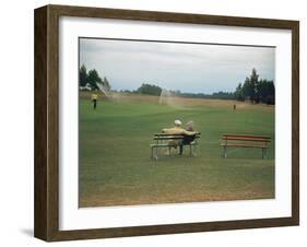 Golfers Sitting on Bench Near Practice Greens While Awaiting Tee Time on Pinehurst Golf Course-Walker Evans-Framed Photographic Print