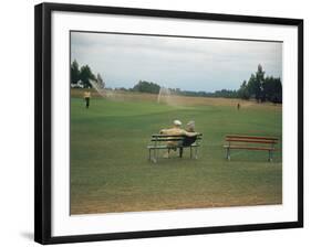 Golfers Sitting on Bench Near Practice Greens While Awaiting Tee Time on Pinehurst Golf Course-Walker Evans-Framed Photographic Print